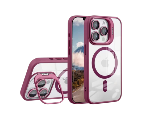 Чохол TPU+PC+Metal Stand Case with MagSafe and Camera Lenses для iPhone 15 Pro Max Колір Plum 2020000407393