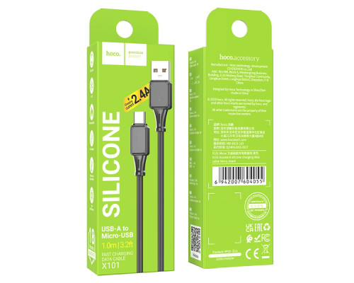 Кабель USB Hoco X101 Assistant Silicone Micro 2.4A 30шт. Колір Чорний 6942007604055