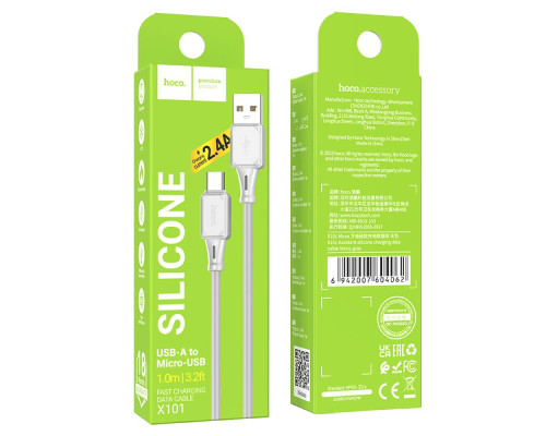 Кабель USB Hoco X101 Assistant Silicone Micro 2.4A 30шт. Колір Чорний 6942007604055