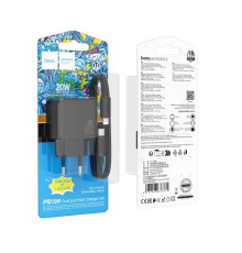 Мережевий Зарядний Пристрій Hoco CS16A 1USB-C/1IP PD/QC 20W+Type-C to Lightning Колір Чорний 6942007638371 ma35777_3605182