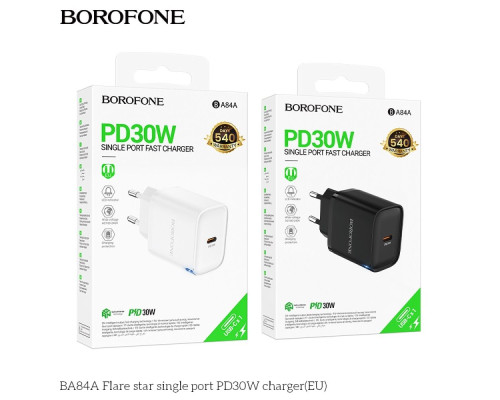 Мережевий Зарядний Пристрій Borofone BA84A 1USB-C PD/QC 30W Колір Чорний 6941991117398 ma36177_3606876