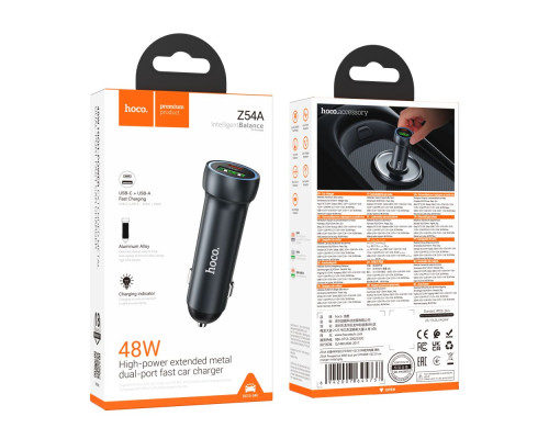 Автомобільний Зарядний Пристрій Hoco Z54A 1USB/1USB-C PD48W/QC3.0 Колір Сiрий 6942007645737