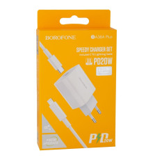 Мережевий Зарядний Пристрій Borofone BA38A Plus PD 20W Type-C To Lightning М'ята упаковка Колір Білий 2020000433163