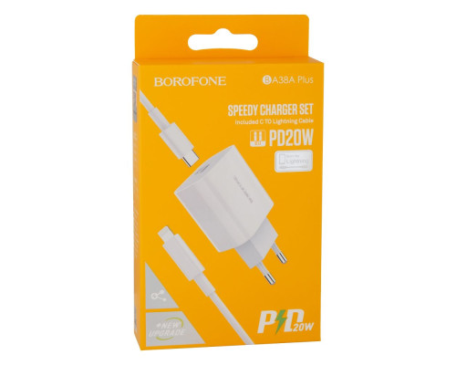 Мережевий Зарядний Пристрій Borofone BA38A Plus PD 20W Type-C To Lightning М'ята упаковка Колір Білий 2020000433163