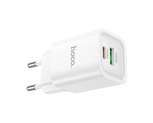 Мережевий Зарядний Пристрій Hoco C149A 1USB/1USB-C PD/QC 30W Колір Бiлий 6942007630337 ma35295_3345686