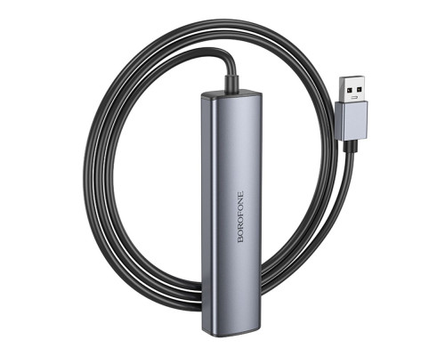 Хаб USB Borofone DH12 4-в-1 USB to USB3.0*4(L=1.2M) Колір Сiрий 6941991112904