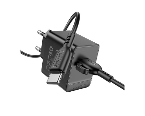 Мережевий Зарядний Пристрій Borofone BAS12A 1USB QC3.0 18W+USB to Type-C Колір Чорний 6941991104770 ma35130_3345021