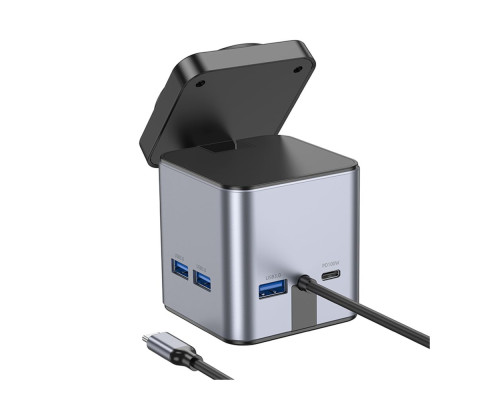 Хаб USB Hoco HB49 Type-C to HDTV+PD100W+USB3.0*3+SD+TF+RJ45(1Gbps)+Wireless 15W Колір Сiрий 6942007631259 ma35185_3345259