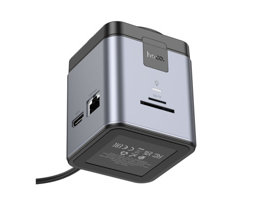 Хаб USB Hoco HB49 Type-C to HDTV+PD100W+USB3.0*3+SD+TF+RJ45(1Gbps)+Wireless 15W Колір Сiрий 6942007631259 ma35185_3345259