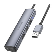 Хаб USB Borofone DH12 4-в-1 USB to USB3.0*4(L=1.2M) Колір Сiрий 6941991112904