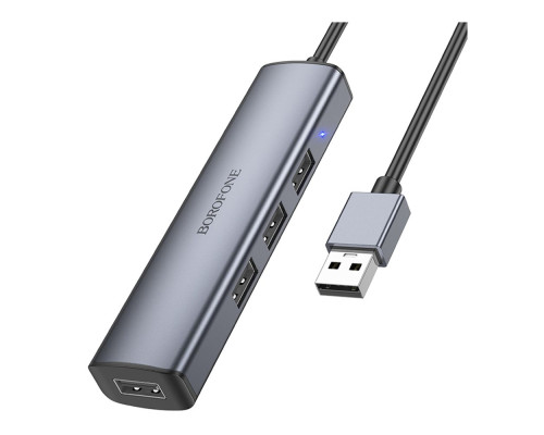 Хаб USB Borofone DH12 4-в-1 USB to USB3.0*4(L=1.2M) Колір Сiрий 6941991112904