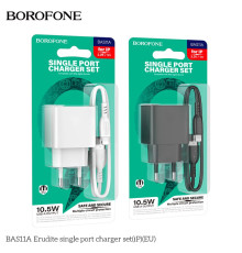 Мережевий Зарядний Пристрій Borofone BAS11A 1USB 2.1A+USB to Lightning Колір Чорний 6941991104619 ma37483_3612141