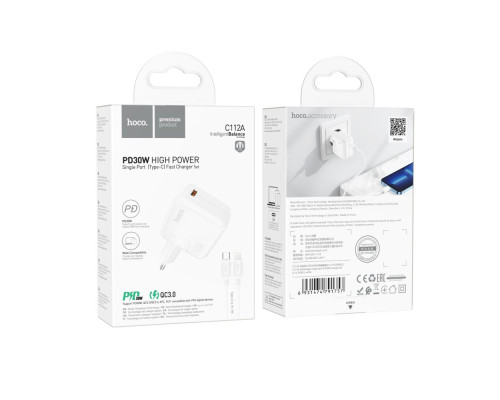 Мережевий Зарядний Пристрій Hoco C112A Advantage PD30W Type-C to Lightning М'ята упаковка Колір Бiлий 2020000477662 ma38079_3667432
