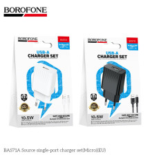 Мережевий Зарядний Пристрій Borofone BAS71A 1USB 2.1A+USB to Micro Колір Білий 6941991122606 ma38206_3667877