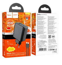 Мережевий Зарядний Пристрій Hoco CS26A 2USB-C/1USB PD/QC 45W+Type-C to Type-C М'ята упаковка Колір Чорний 2020000495246 ma38899_3868856