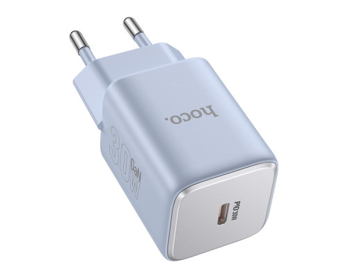 Мережевий Зарядний Пристрій Hoco N43 1USB-C PD/QC 30W GAN Колір Блакитний 6942007620239