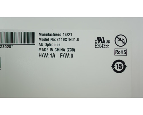 Матриця 11.6 B116XTN01.0 (1366*768, 30pin(eDP), LED, SLIM(вертикальні вушки), матова, роз'єм праворуч знизу) для ноутбука (renew) NBB-42185