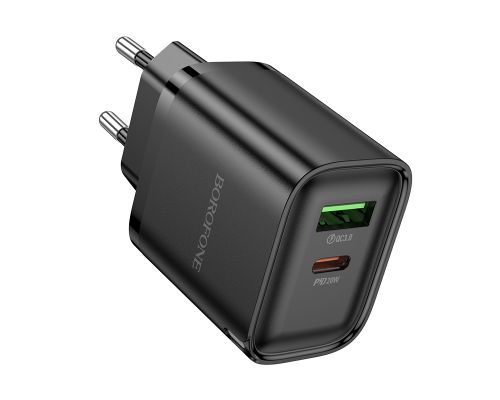 Зарядний пристрій Borofone BA83A 20W 3A USB-A+USB-C black PLS-00-00155981