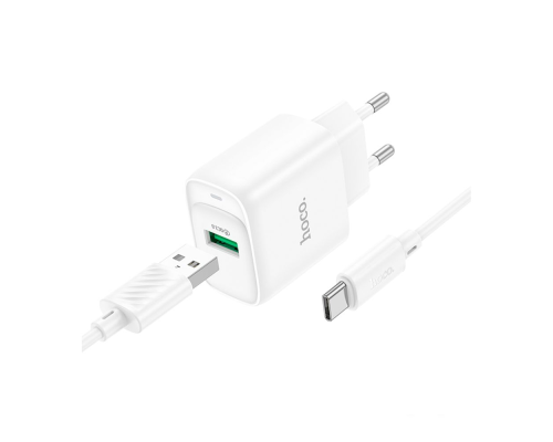 Зарядний пристрій Hoco C140A 18W 3A 1USB-A з кабелем Type-C white PLS-00-00138659