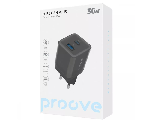 Зарядний пристрій Proove Pure Gan Plus 30W USB-A+Type-C white PLS-00-00138630