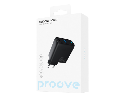Зарядний пристрій Proove Silicone Power 45W 3A 1USB-A+1USB-C black PLS-00-00112612
