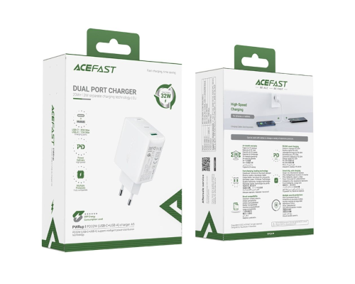 Зарядний пристрій Acefast A5 32W 2.4A USB-A+USB-С white PLS-00-00124987