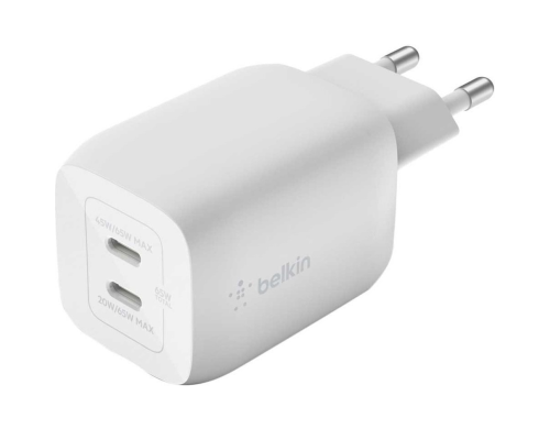 Зарядний пристрій Belkin 65W 3A GAN 2USB-С (WCH013VFWH) white
