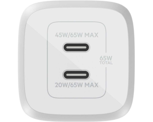 Зарядний пристрій Belkin 65W 3A GAN 2USB-С (WCH013VFWH) white