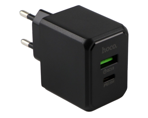 Зарядний пристрій Hoco CS14A 20W 3A 1USB-A+1USB-С з кабелем Lightning black PLS-00-00145457