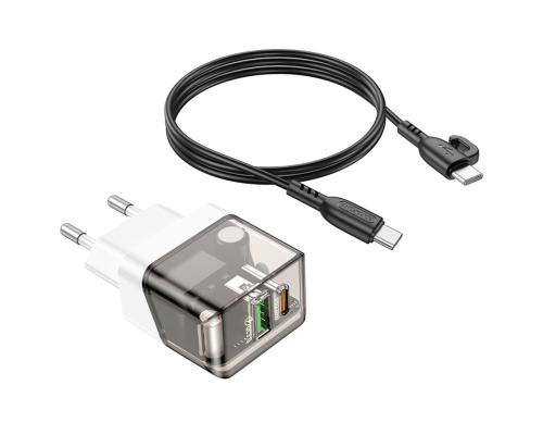 Зарядний пристрій Borofone BA80A 20W 3A USB-A+USB-C з кабелем Type-C black PLS-00-00128186