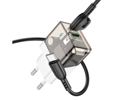 Зарядний пристрій Borofone BA80A 20W 3A USB-A+USB-C з кабелем Type-C black PLS-00-00128186