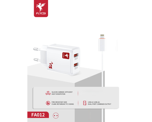 Зарядний пристрій FLYCDI FA-012 12W 2.4A 2USB-A з кабелем Lightning white PLS-00-00133880