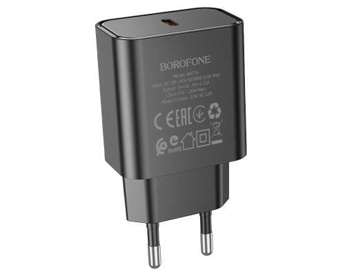 Зарядний пристрій Borofone BA71A 20W 3A 1USB-C black PLS-00-00110862