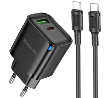 Зарядний пристрій Borofone BA83A 20W 3A USB-A+USB-C з кабелем C-C black PLS-00-00155990