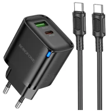 Зарядний пристрій Borofone BA83A 20W 3A USB-A+USB-C з кабелем C-C black PLS-00-00155990