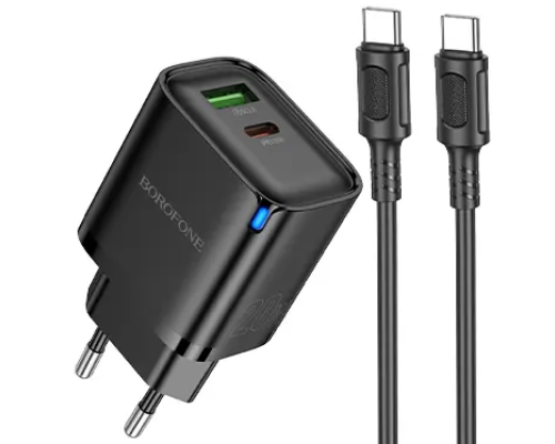 Зарядний пристрій Borofone BA83A 20W 3A USB-A+USB-C з кабелем C-C black PLS-00-00155990
