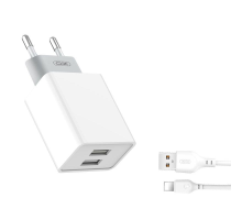 Зарядний пристрій XO L65 12W 2.4A 2USB-A з кабелем A-L white PLS-00-00155302