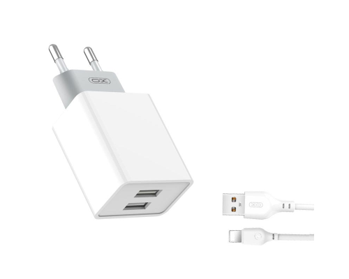 Зарядний пристрій XO L65 12W 2.4A 2USB-A з кабелем A-L white PLS-00-00155302