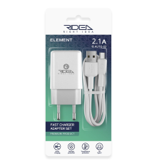 Зарядний пристрій Ridea RW-11211 Element 10.5W 2.1A 1USB-A з кабелем Type-C white PLS-00-00123681