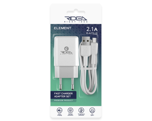 Зарядний пристрій Ridea RW-11211 Element 10.5W 2.1A 1USB-A з кабелем Type-C white PLS-00-00123681