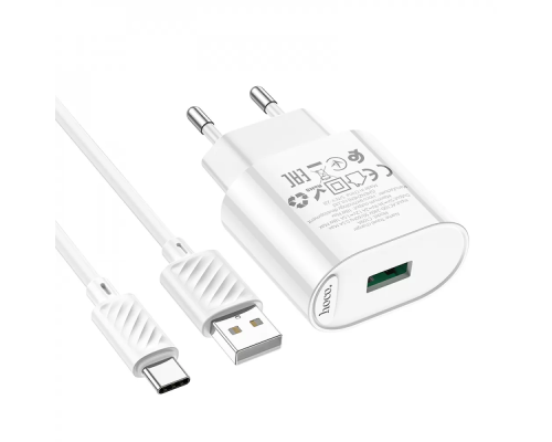 Зарядний пристрій Hoco C109A 18W 3A 1USB-A з кабелем Type-C white PLS-00-00102659
