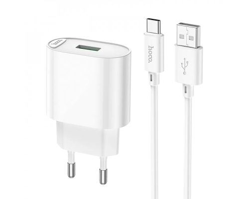 Зарядний пристрій Hoco C109A 18W 3A 1USB-A з кабелем Type-C white PLS-00-00102659