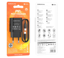 Зарядний пристрій Borofone BA65A 20W 3A 1USB-C з кабелем Type-C black PLS-00-00129950