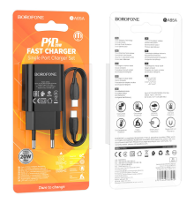 Зарядний пристрій Borofone BA65A 20W 3A 1USB-C з кабелем Type-C black PLS-00-00129950
