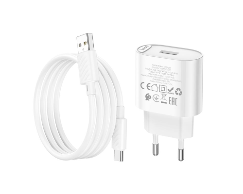 Зарядний пристрій Hoco C109A 10.5W 2.1A USB-A з кабелем Type-C white PLS-00-00149132