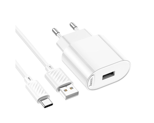 Зарядний пристрій Hoco C109A 10.5W 2.1A USB-A з кабелем Type-C white PLS-00-00149132