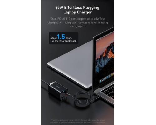 Зарядний пристрій Baseus GaN3 Pro 65W 5A 2USB-A+2USB-C з кабелем Type-C black PLS-00-00096873