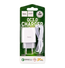 Зарядний пристрій Hoco C72Q 18W 3A 1USB-A з кабелем Type-C white PLS-00-00059568