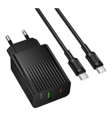 Мережевий Зарядний Пристрій Borofone BAS76A 1USB-C/1USB PD/QC 30W+Type-C to Type-C Чорний ma38225_3667913