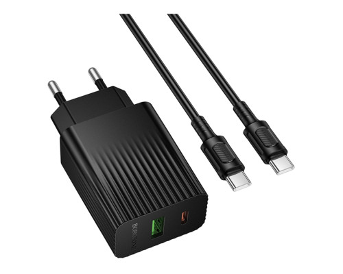 Мережевий Зарядний Пристрій Borofone BAS76A 1USB-C/1USB PD/QC 30W+Type-C to Type-C Чорний ma38225_3667913